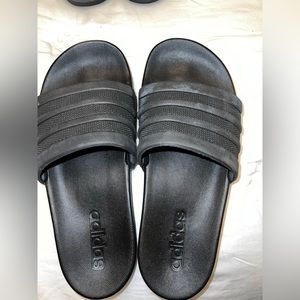 Adidas black slide sandals, size 6 (fits size 7.5-8)